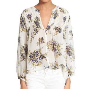 Joie Porcelain Laurel B Floral Pleat Blouse